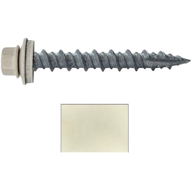 Jake Sales Metal Roofing Screws: (250) 10 x 1-1/2" Light Stone Hex Head Sheet Metal Roof Screw. Self Starting Metal to Wood siding Screws. EPDM Washer. Colored Head - Image 2